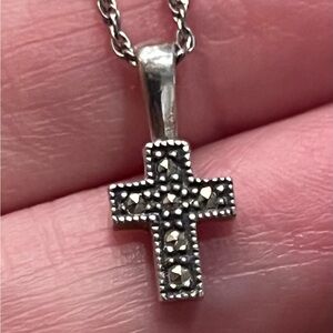 Judith Jack Elegant Sterling Silver and Marcasite Cross Necklace